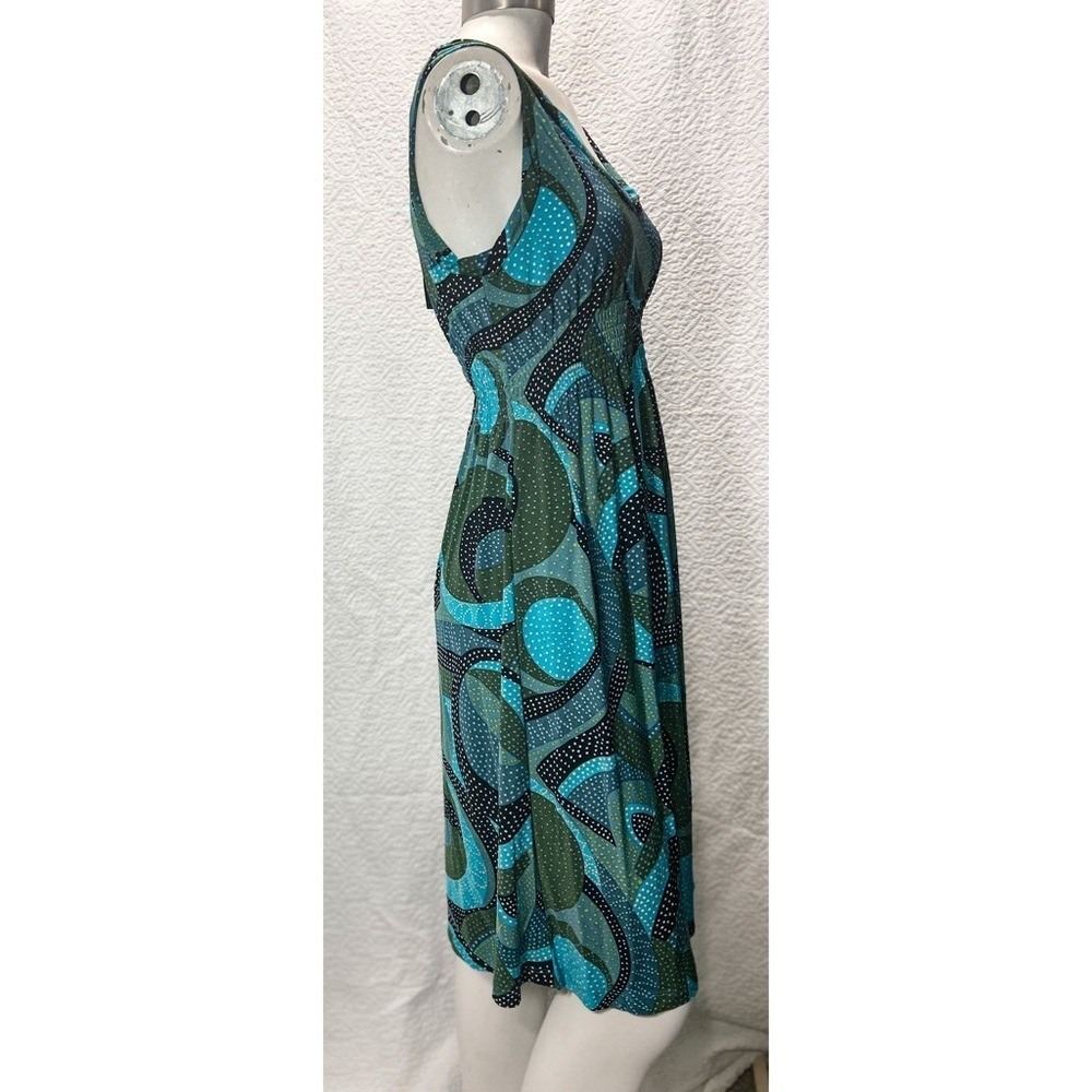 BCBGMaxAzria Dress Abstract Geometric Print Sleeveless Midi Blue Green Small NWT - Picture 3 of 13